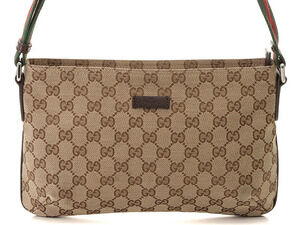 Gucci GG Shoulder Bag Beige Cream Canvas Calfskin